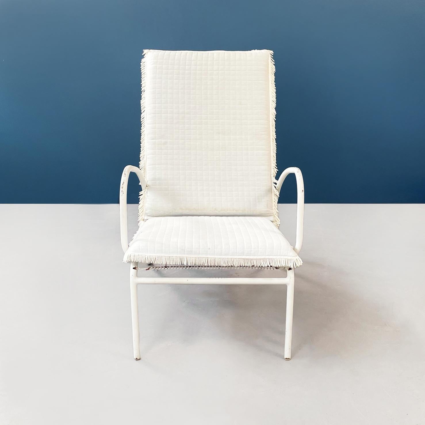Mid-Century Modern Italian Mid-Century White Iron Garden Armchairs with Fabric Cushions, 1960s For Sale