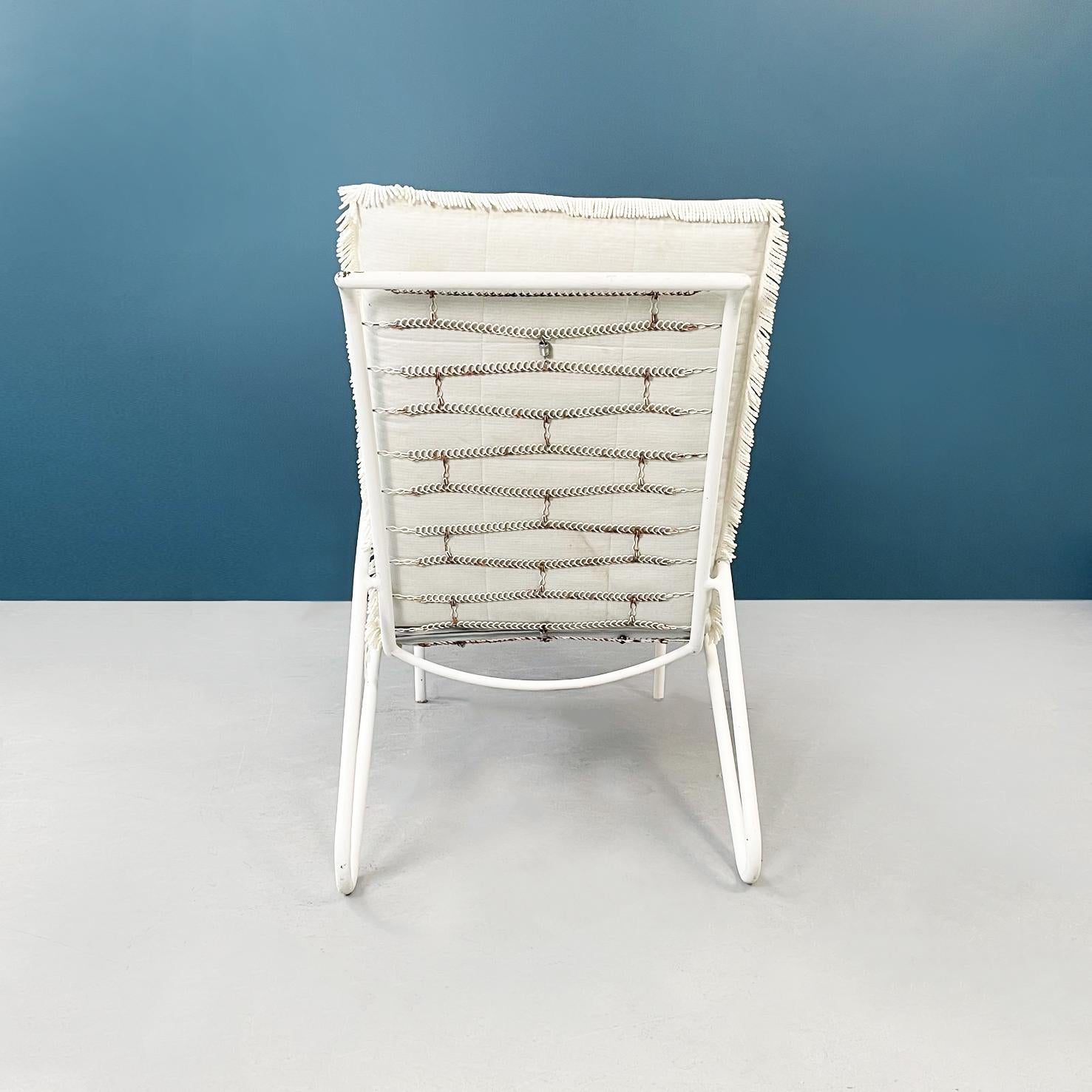 Mid-20th Century Italian Mid-Century White Iron Garden Armchairs with Fabric Cushions, 1960s For Sale