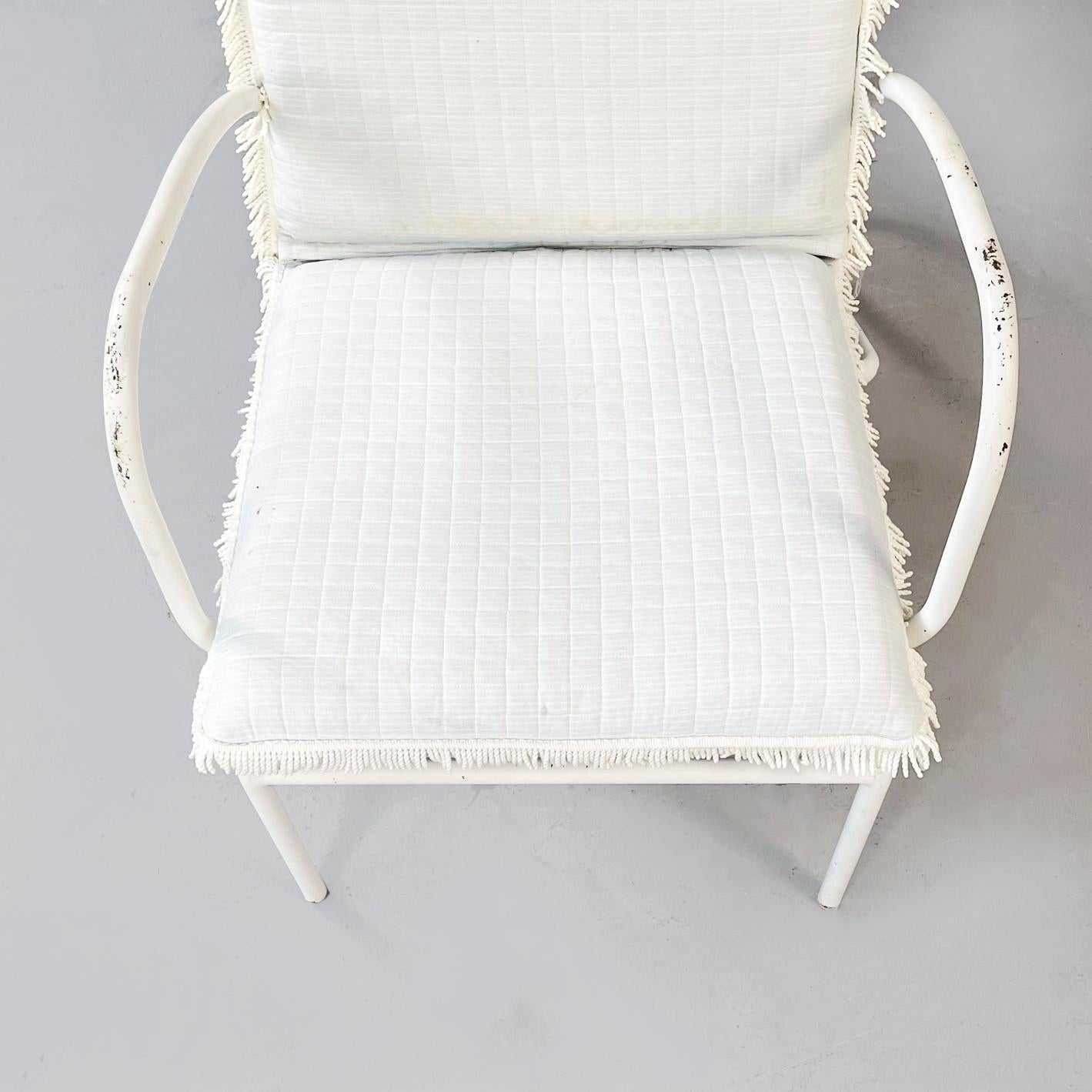 Italian Mid-Century White Iron Garden Armchairs with Fabric Cushions, 1960s For Sale 1