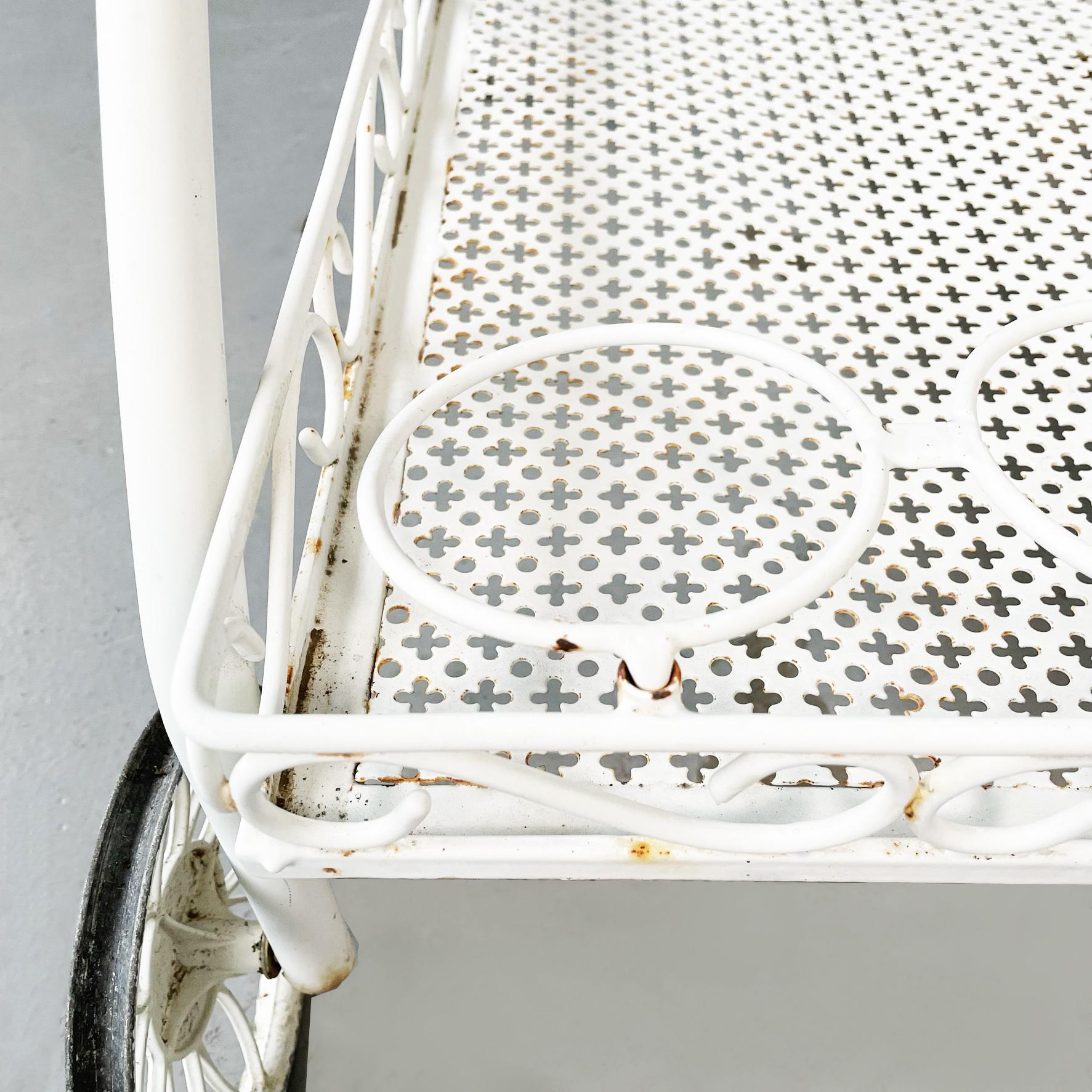 Italian Mid-Century White Iron Garden Cart Openwork with Curls, 1960s For Sale 9