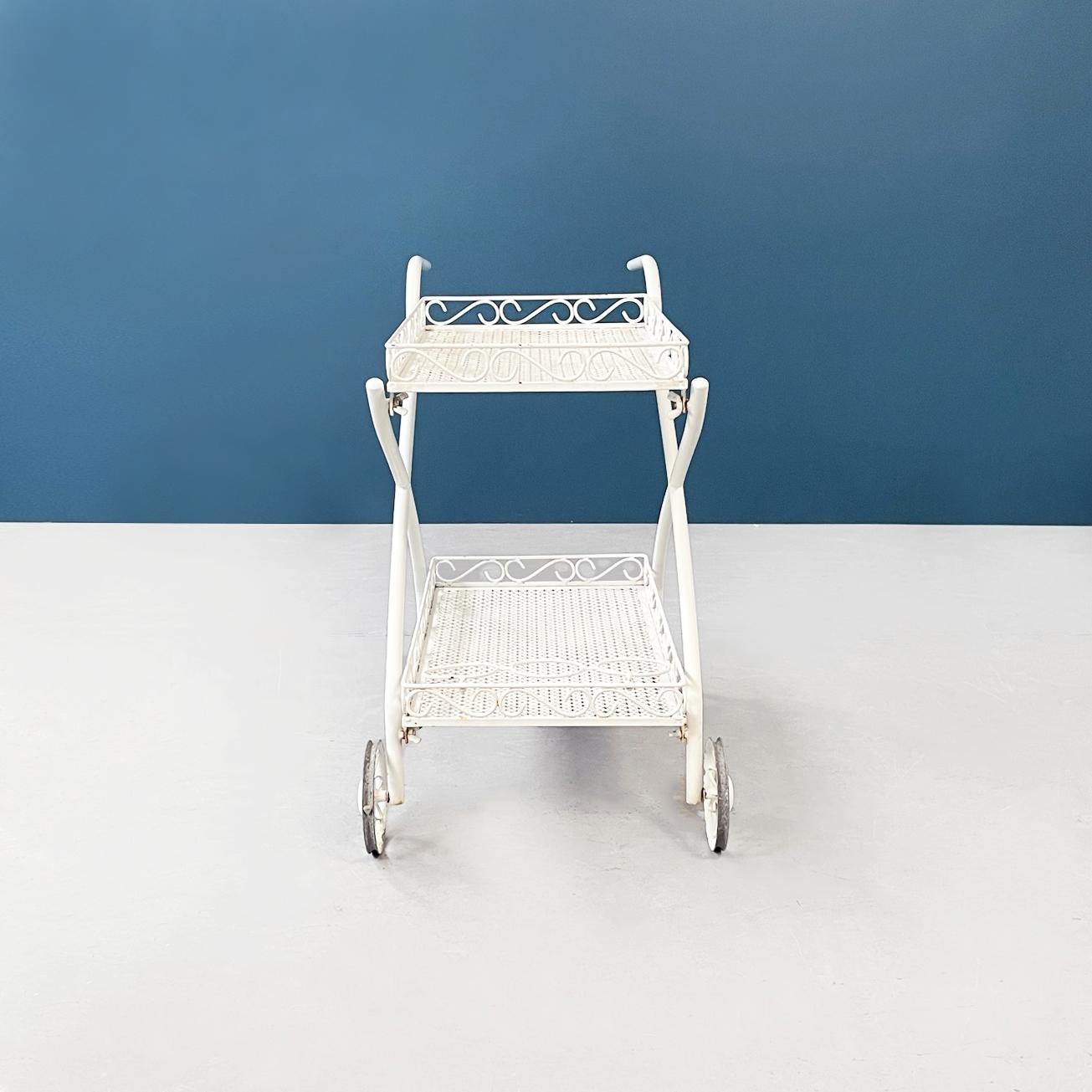 Mid-Century Modern Italian Mid-Century White Iron Garden Cart Openwork with Curls, 1960s For Sale