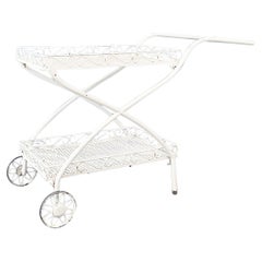 Italian Mid-Century White Iron Garden Cart Openwork with Curls, 1960s