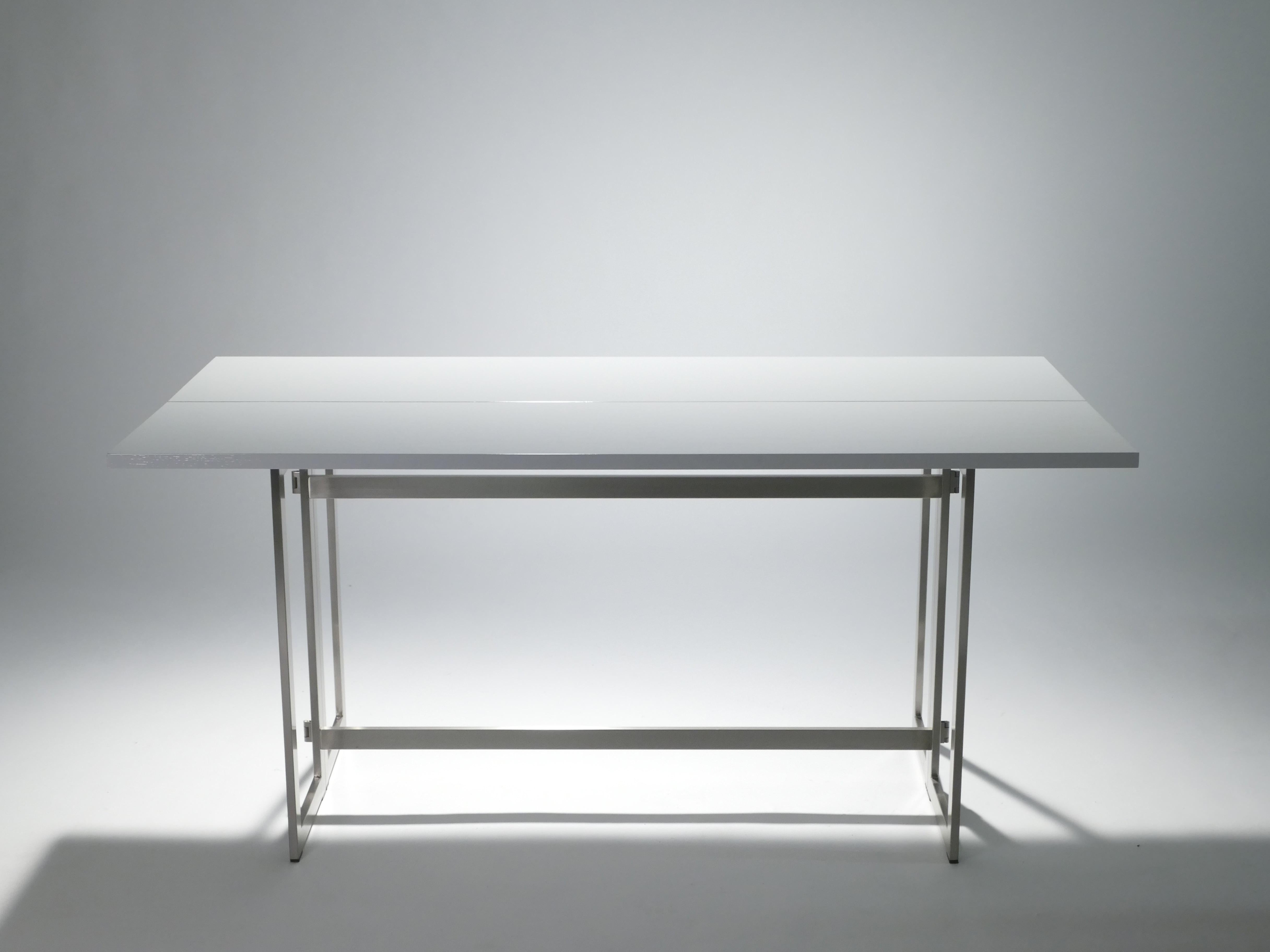 French Italian Midcentury White Lacquer Extending Console Table, 1970s