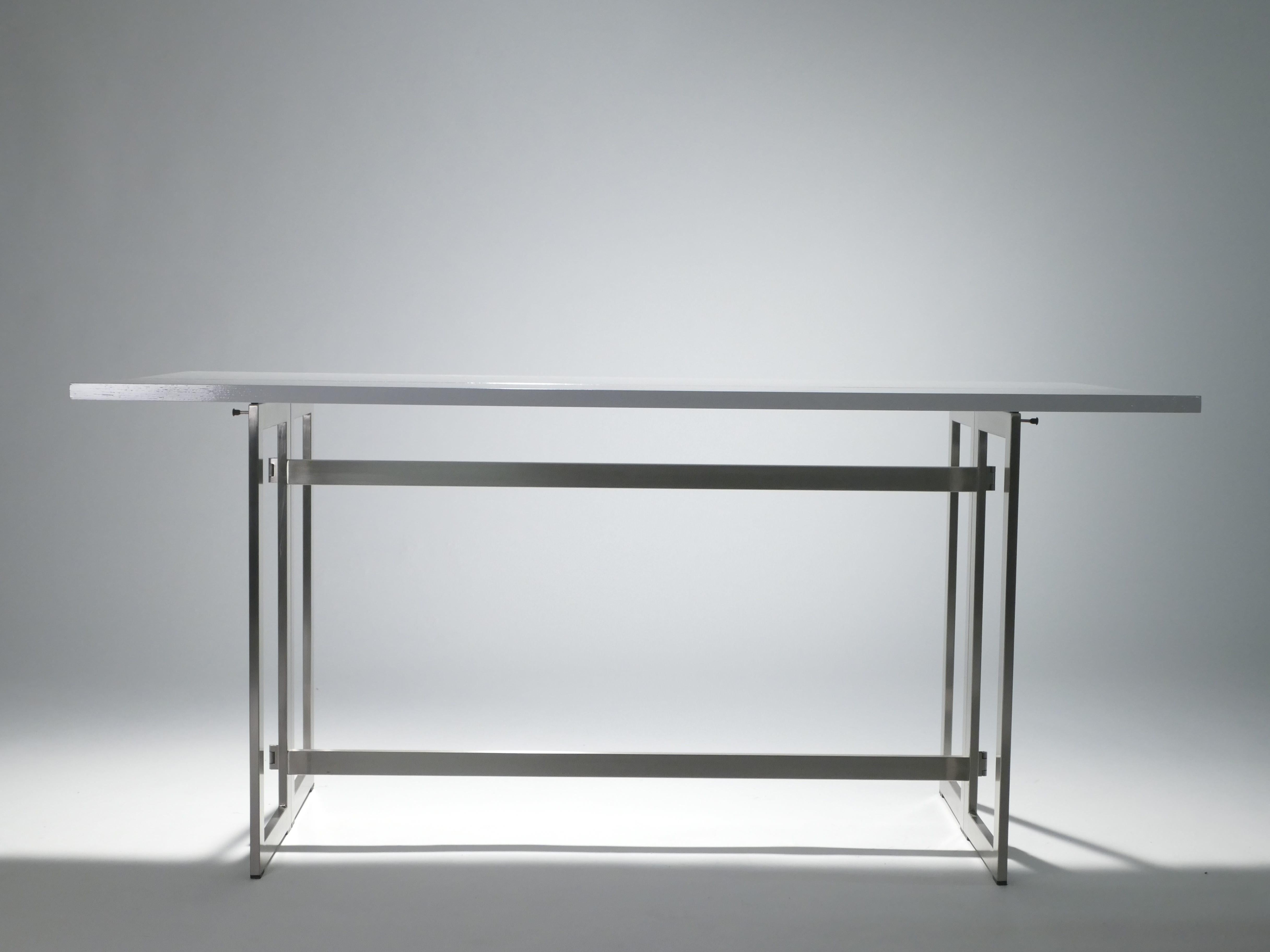 Steel Italian Midcentury White Lacquer Extending Console Table, 1970s