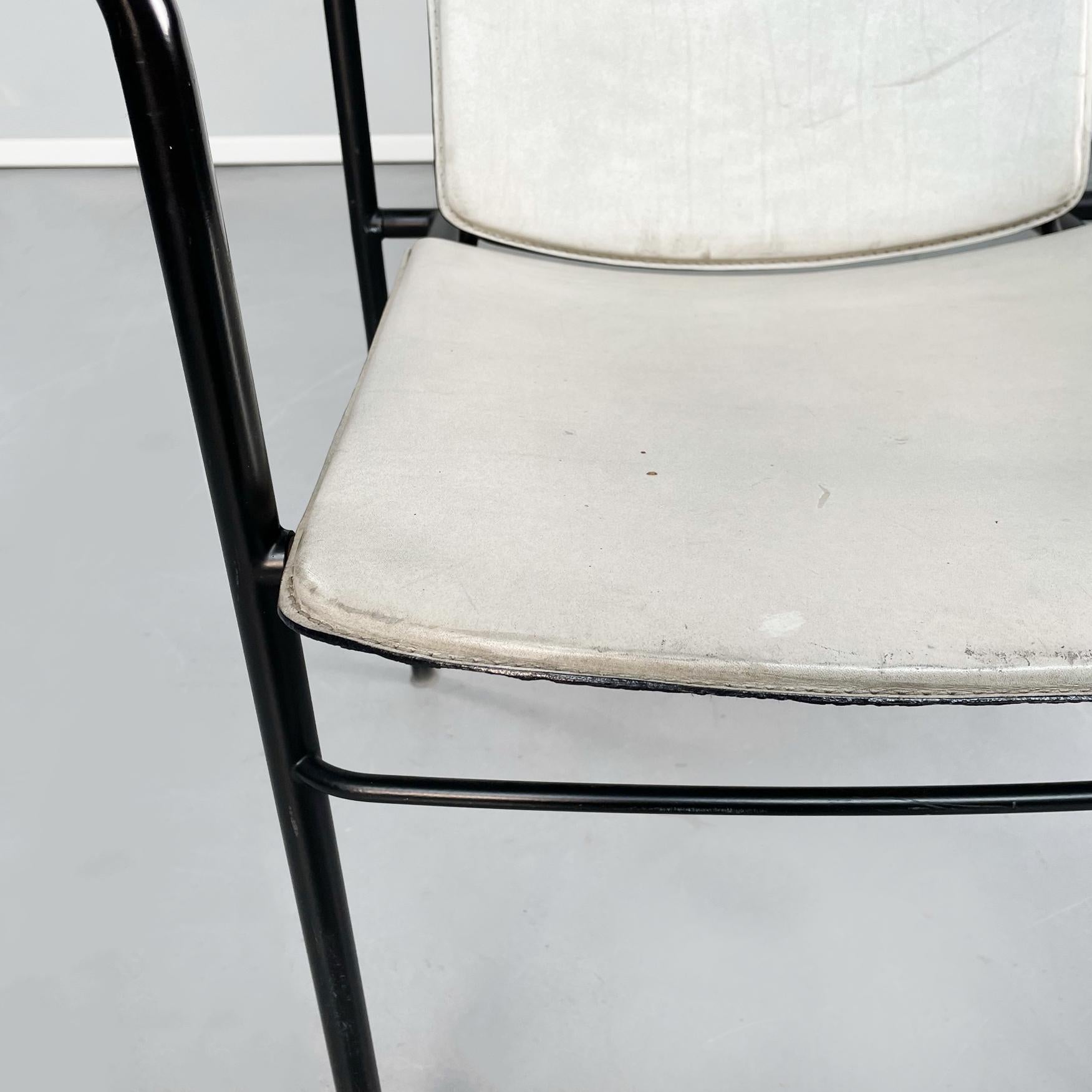 Italian Mid-Century White Leather and Black Metal Chair, 1980s 5