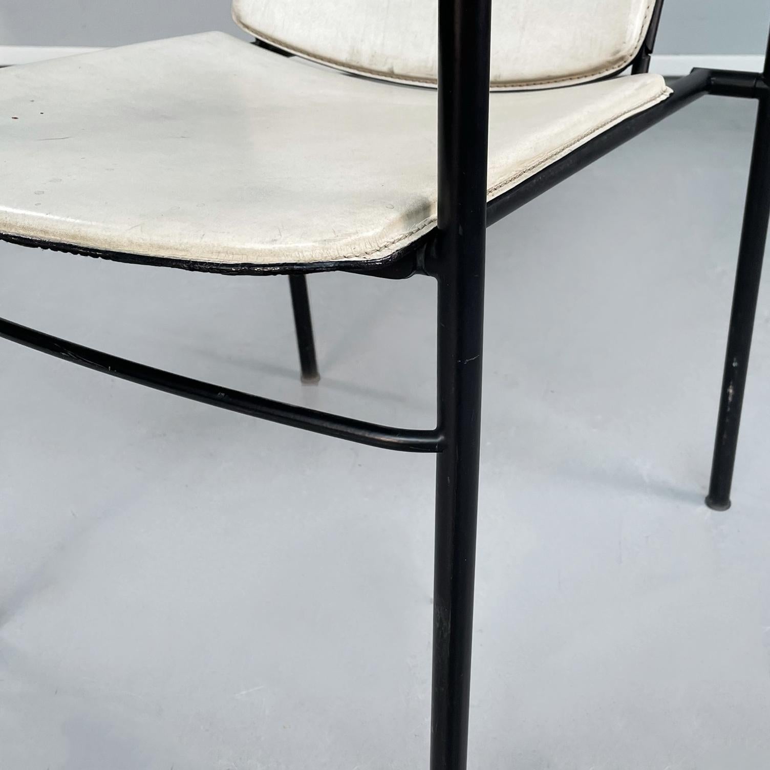 Italian Mid-Century White Leather and Black Metal Chair, 1980s 6