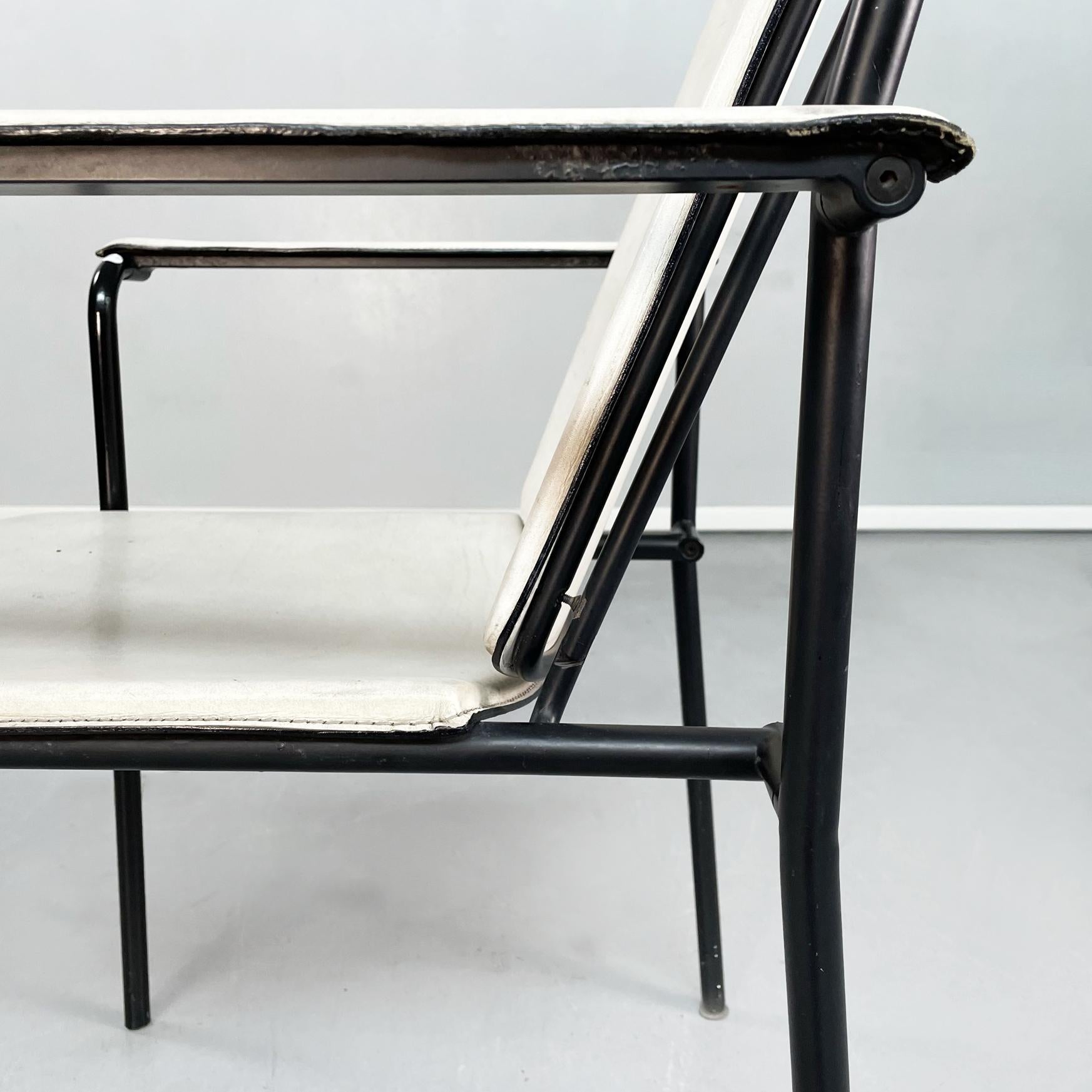 Italian Mid-Century White Leather and Black Metal Chair, 1980s 7