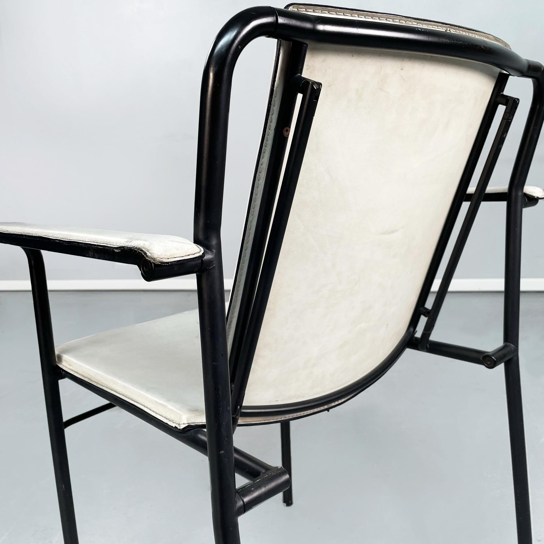 Italian Mid-Century White Leather and Black Metal Chair, 1980s 8