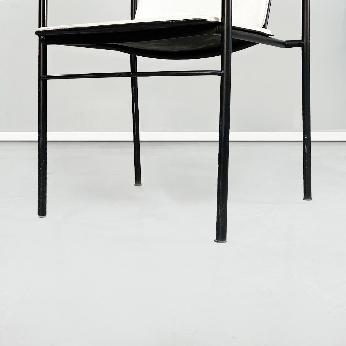 Italian Mid-Century White Leather and Black Metal Chair, 1980s 15