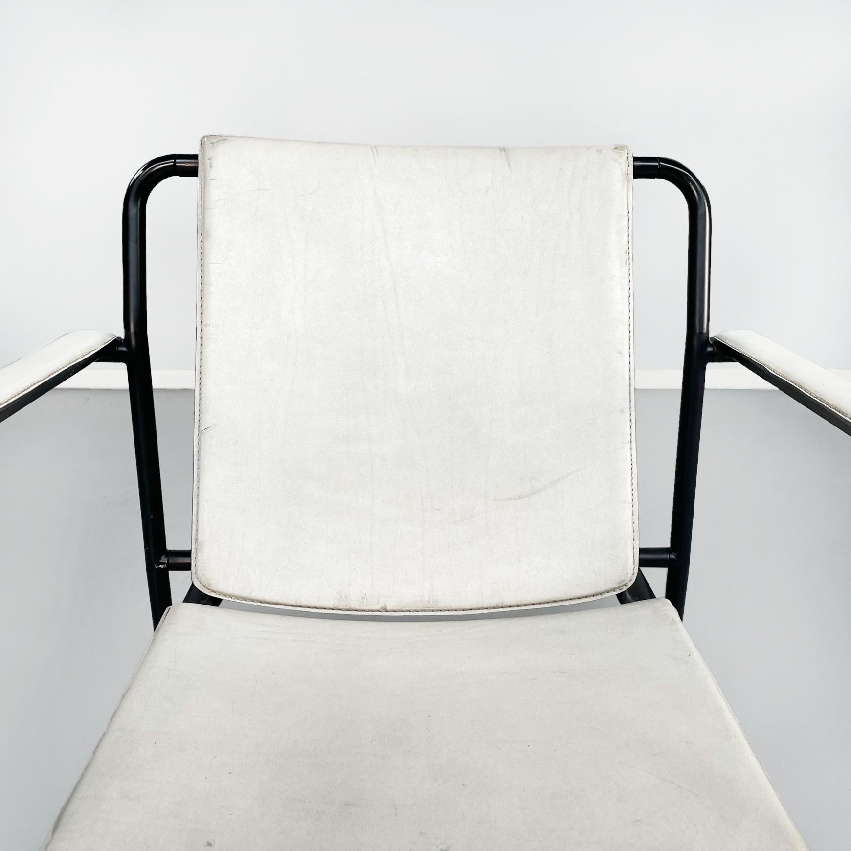 Late 20th Century Italian Mid-Century White Leather and Black Metal Chair, 1980s
