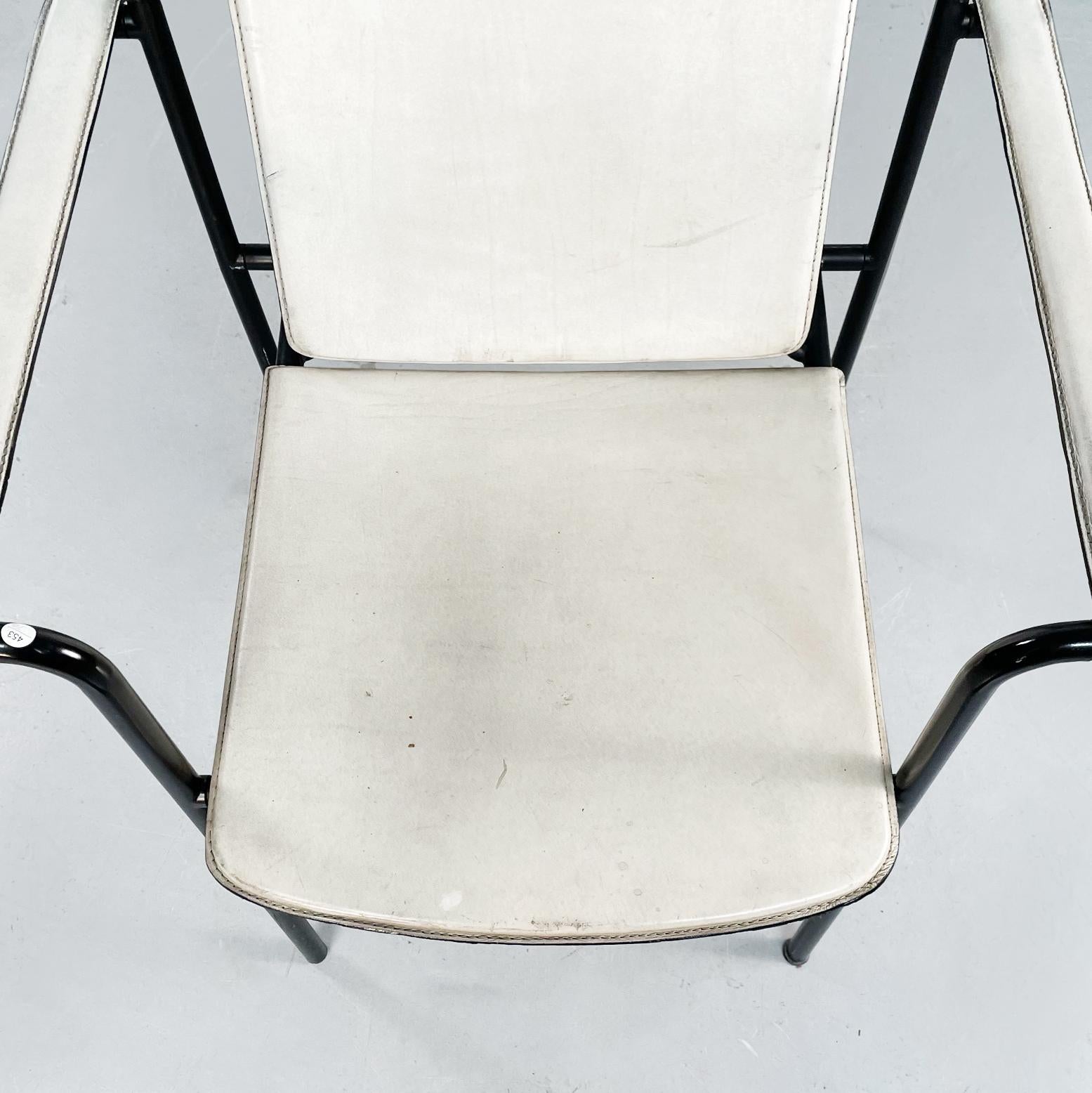 Italian Mid-Century White Leather and Black Metal Chair, 1980s 1