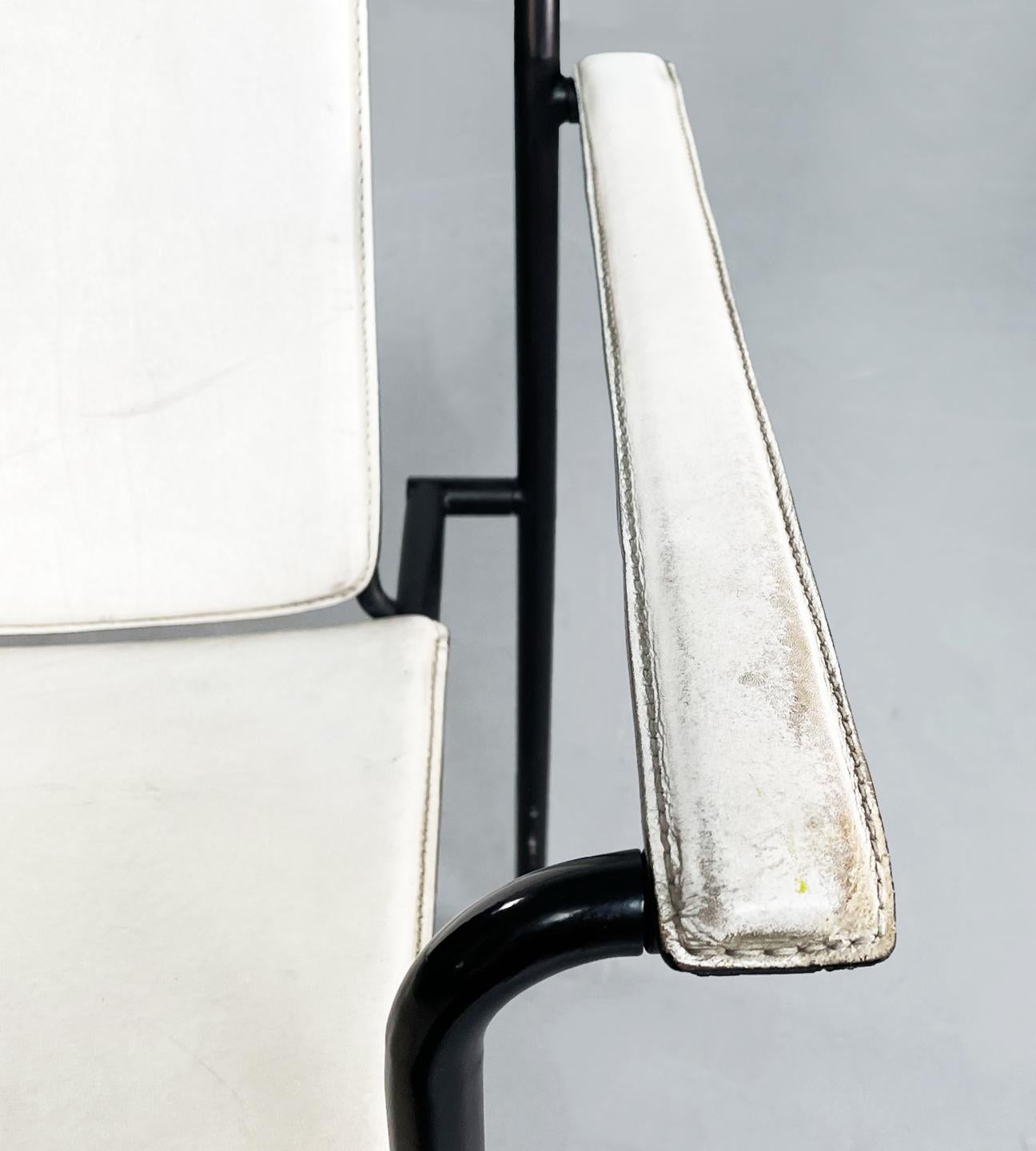 Italian Mid-Century White Leather and Black Metal Chair, 1980s 3