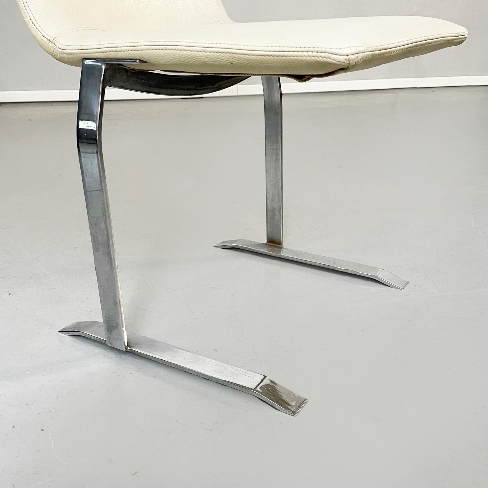 Italian Mid-Century White Leather and Steel Chairs by Offredi for Saporiti, 1970s 11