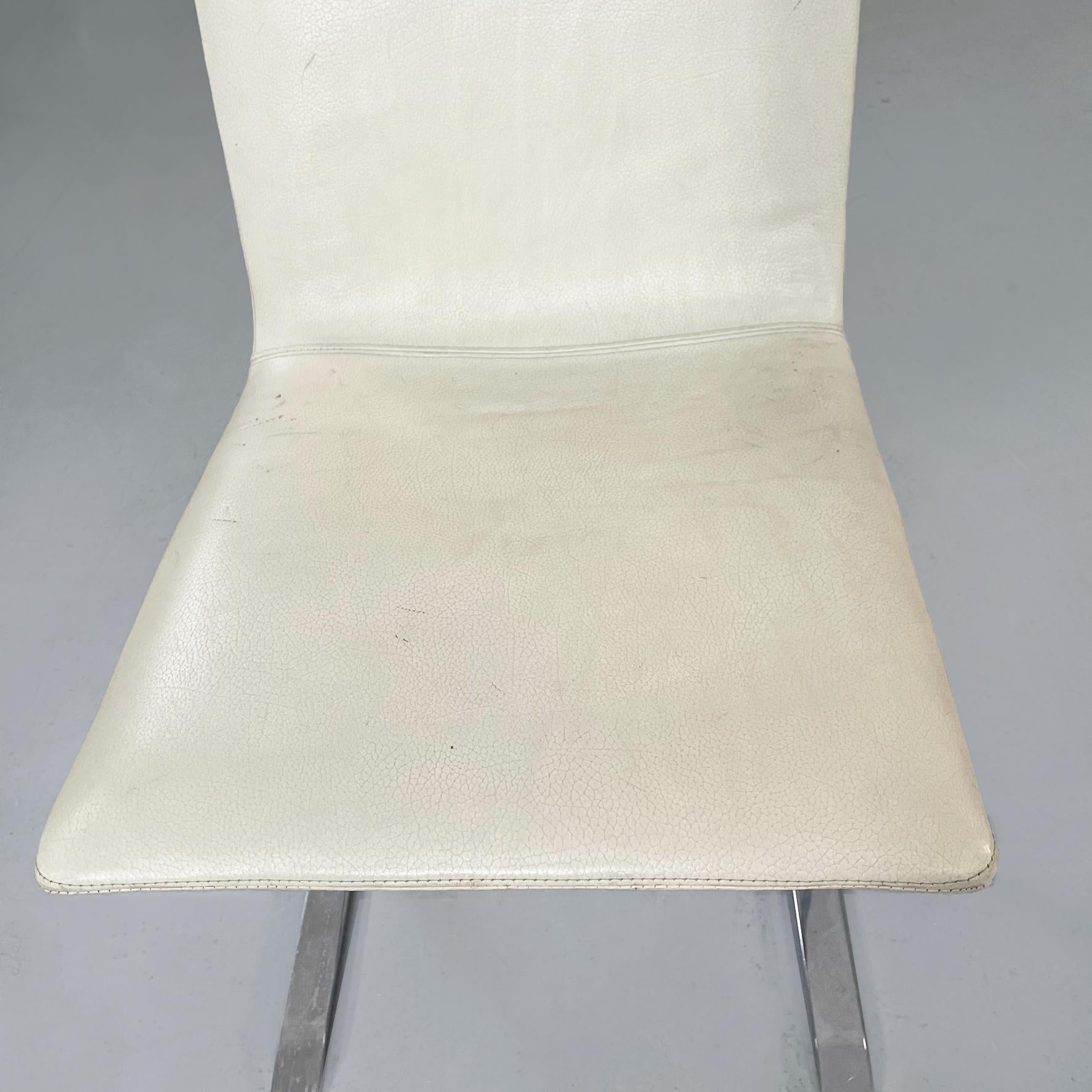 Italian Mid-Century White Leather and Steel Chairs by Offredi for Saporiti, 1970s 4
