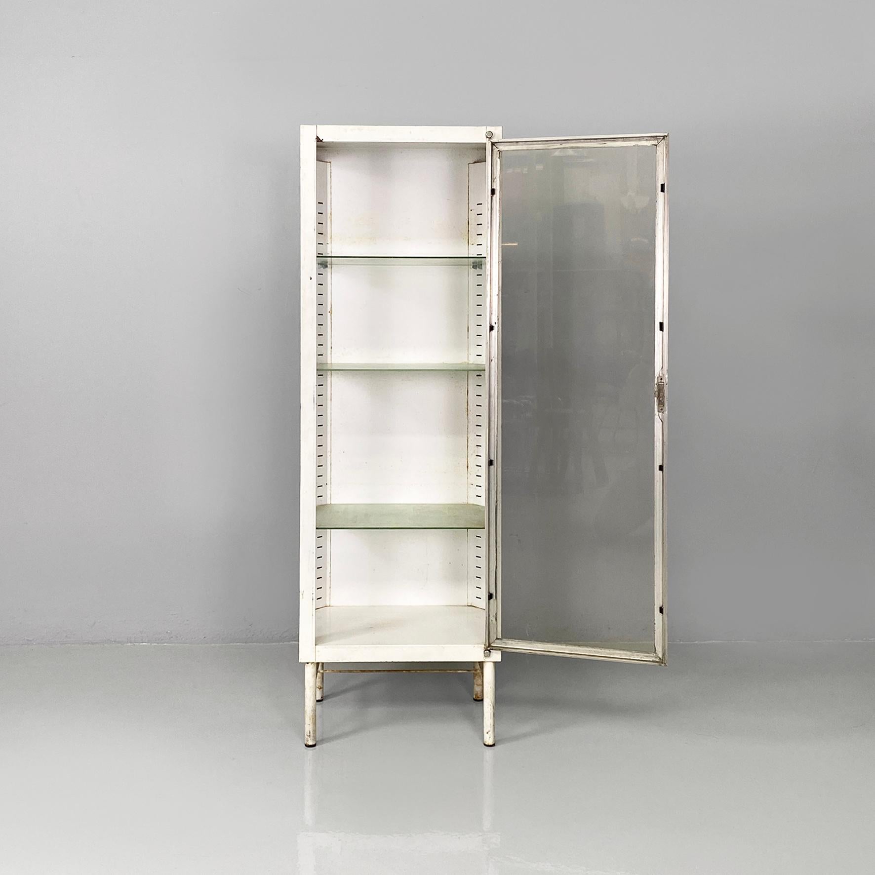 Italian mid-century white metal and glass old pharmacy display cabinet, 1950s im Angebot 9