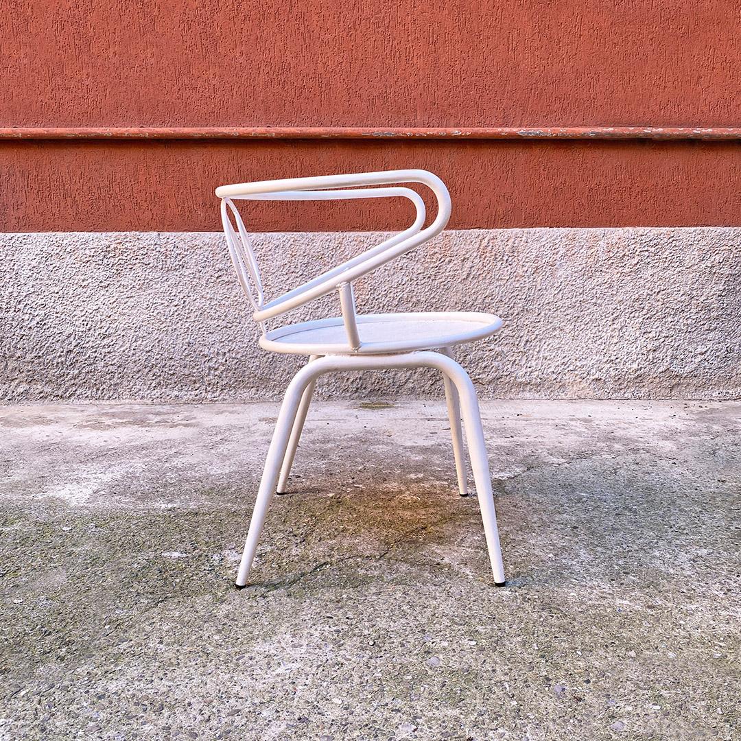 Mid-Century Modern Italian Mid Century White Metal Frame Outdoor Chair with Armrests, 1950s