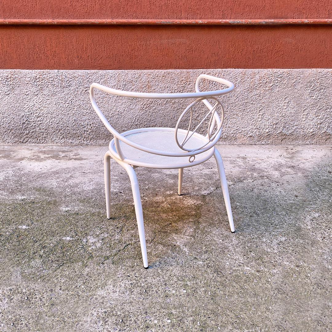 Enameled Italian Mid Century White Metal Frame Outdoor Chair with Armrests, 1950s