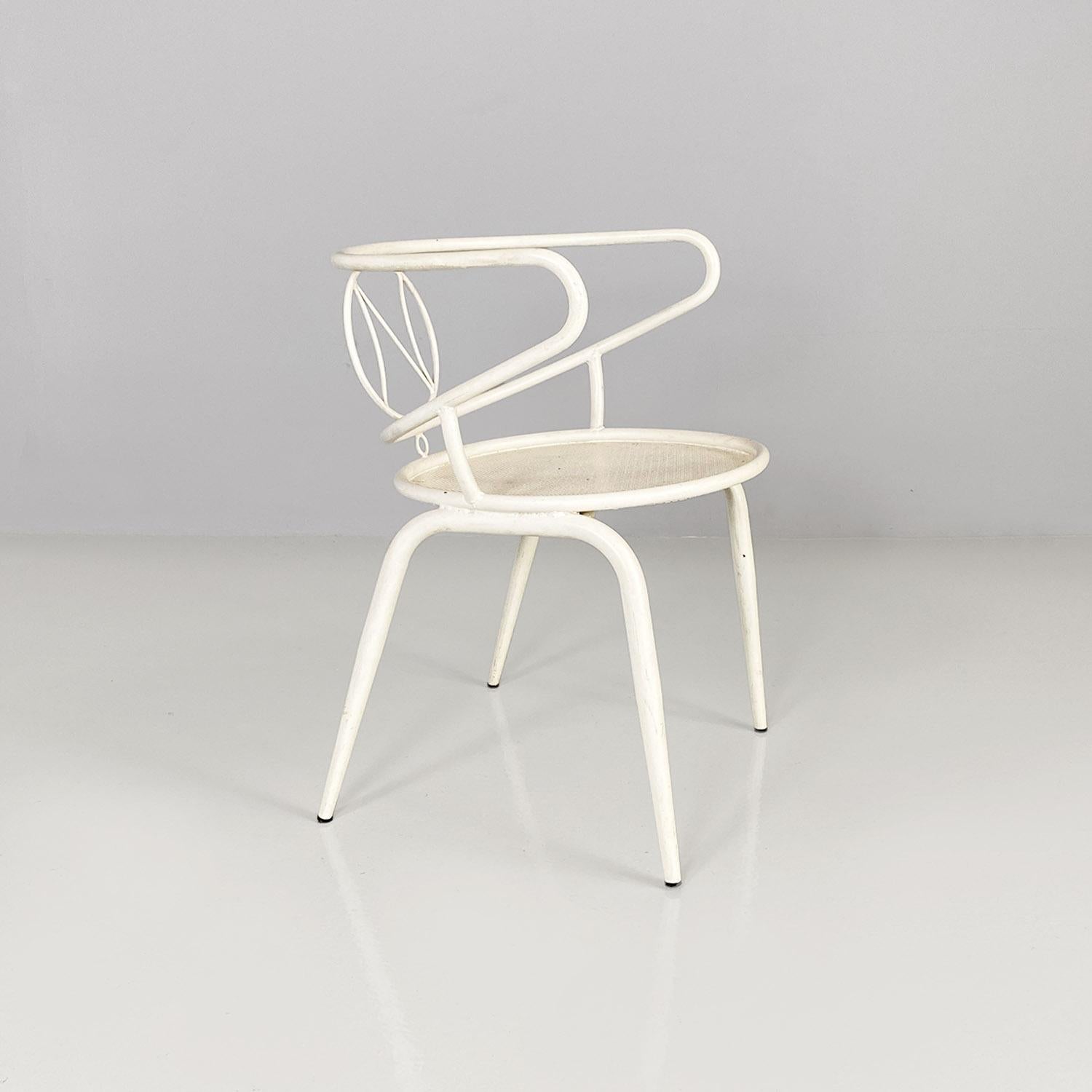 Mid-Century Modern Italian mid century white metal outdoor chair with armrests, 1950s For Sale