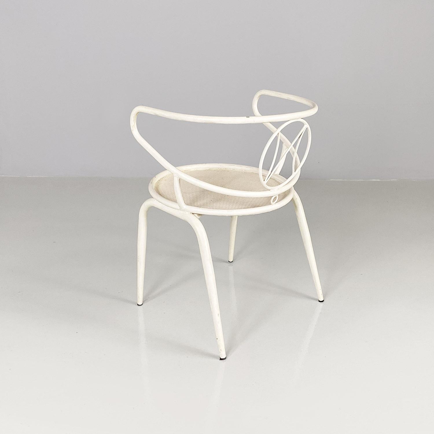 Metal Italian mid century white metal outdoor chair with armrests, 1950s For Sale