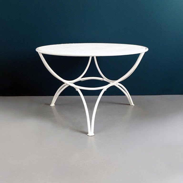 Italian Midcentury White Metal Outdoor Table with Perforated Round Top, 1950s at 1stDibs | white 