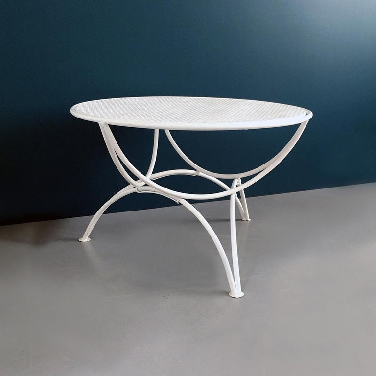 Italian Midcentury White Metal Outdoor Table with Perforated Round Top