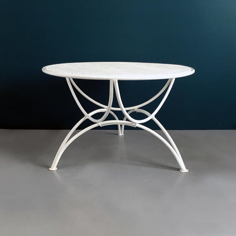 Italian Midcentury White Metal Outdoor Table with Perforated Round Top