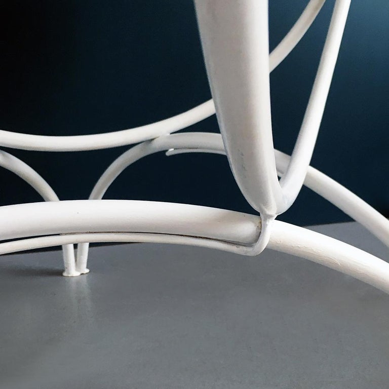 Italian Midcentury White Metal Outdoor Table with Perforated Round Top