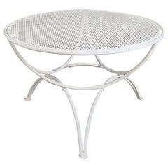 Italian Midcentury White Metal Outdoor Table with Perforated Round Top, 1950s