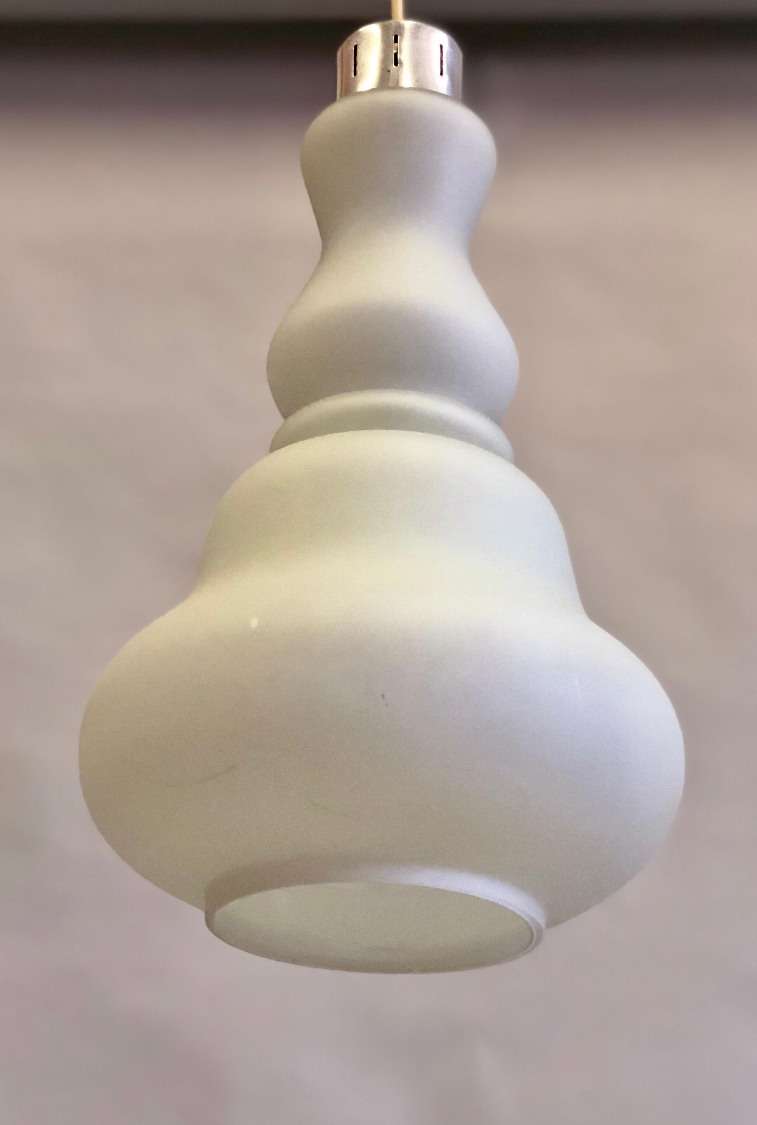 20th Century Italian Mid-Century White Murano Glass Pendant or Lantern by Stilnovo For Sale