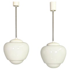 Italian mid-century white opaline glass chandeliers, 1970s
