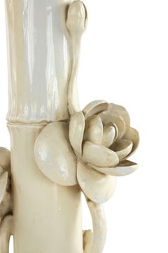 Italian Mid-Century White Porcelain Floral Table Lamp