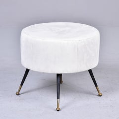 Italian Mid Century White Round Stool with Brass Tipped Legs