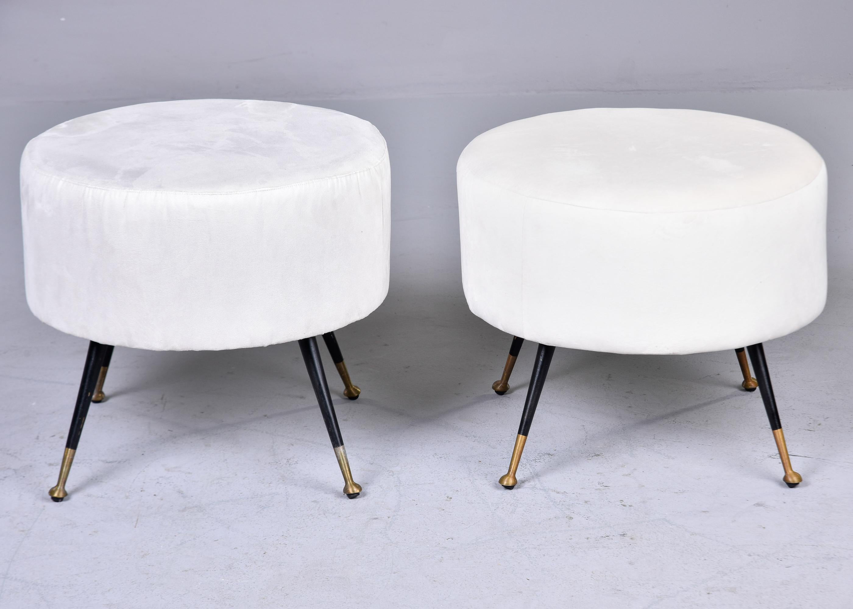 Mid-Century Modern Italian Mid Century White Round Stool with Brass Tipped Legs For Sale