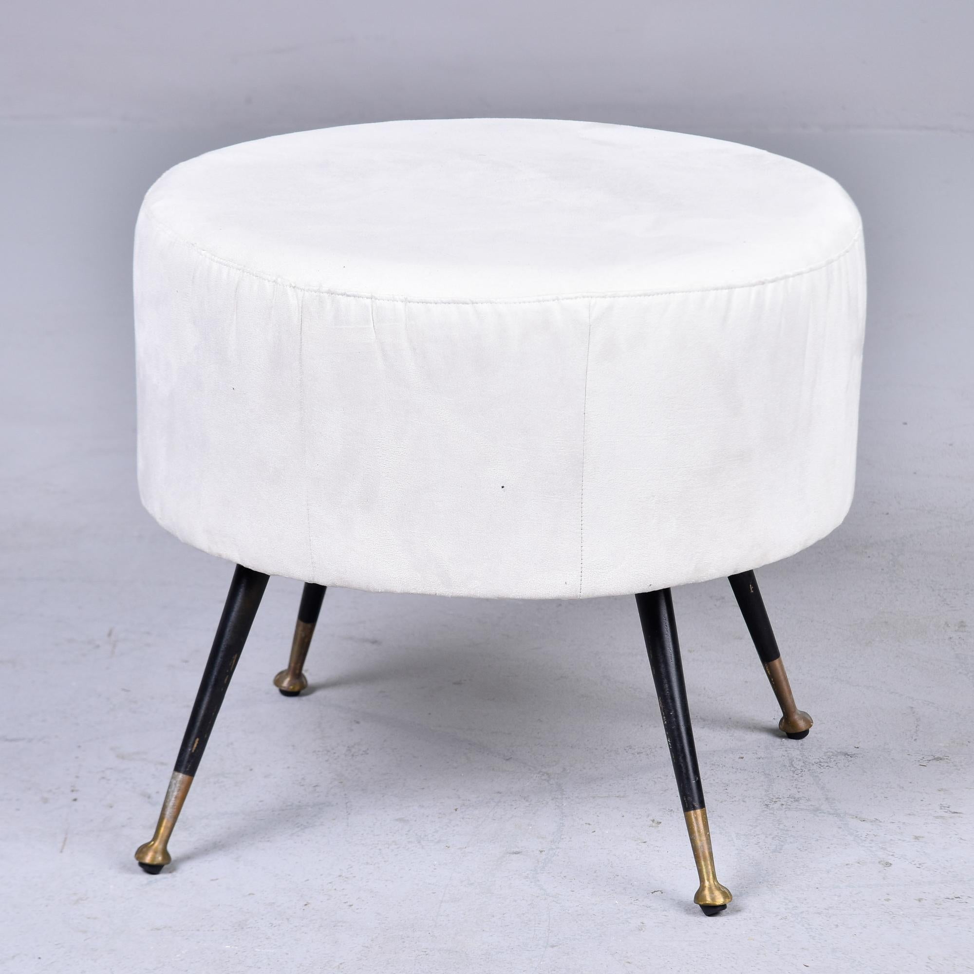 Metal Italian Mid Century White Round Stool with Brass Tipped Legs For Sale