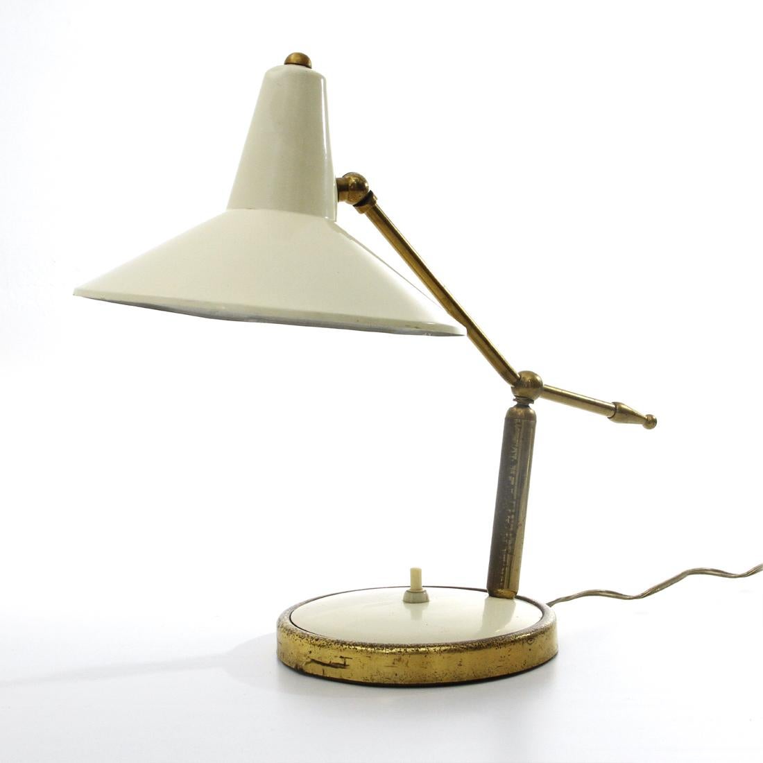 Mid-20th Century Italian Mid-Century White Shade Table Lamp, 1950s