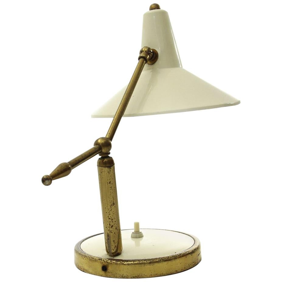Italian Mid-Century White Shade Table Lamp, 1950s