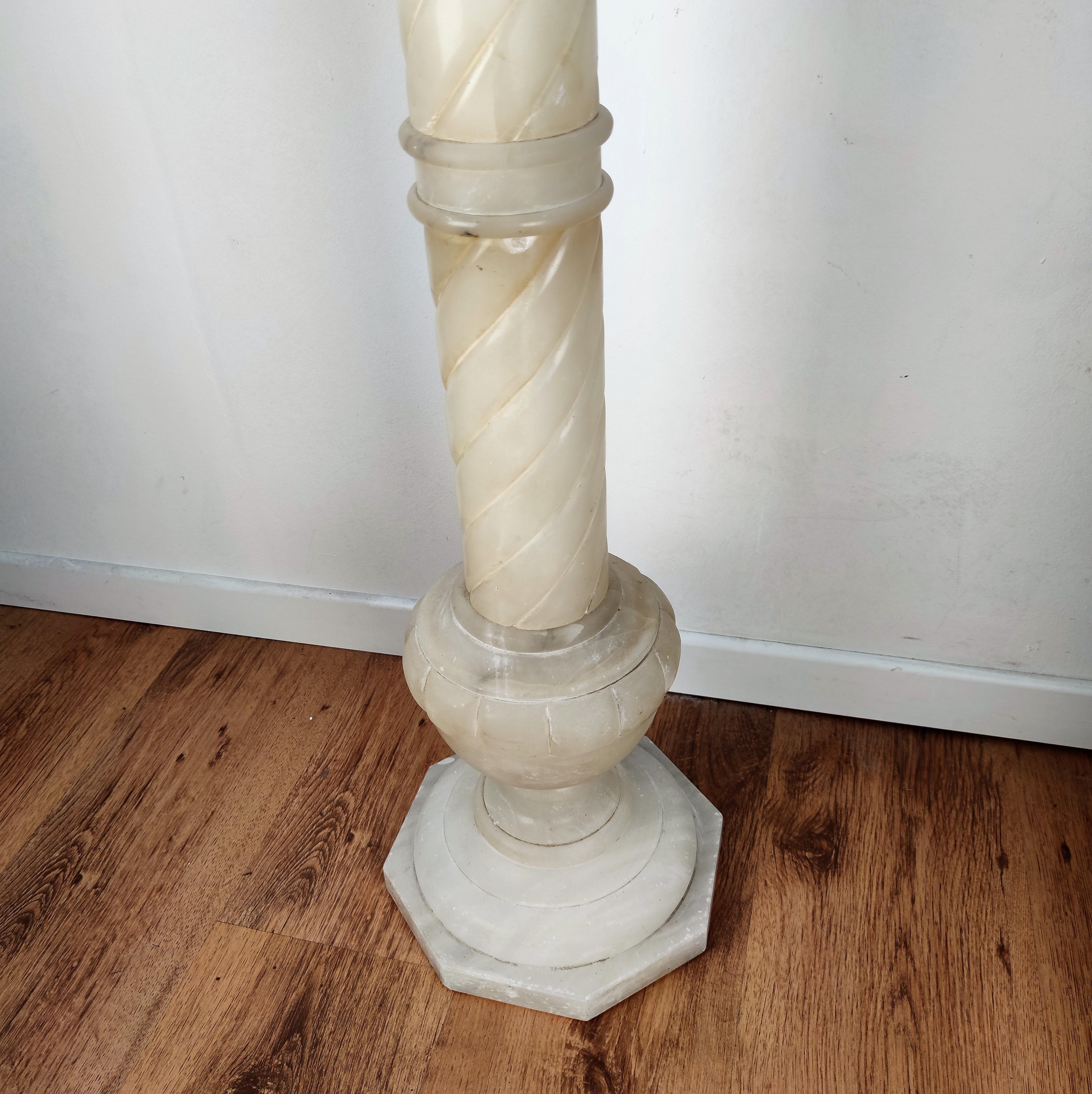 20th Century Italian Midcentury White Volterra Albaster Pedestal Flower Pot Stand