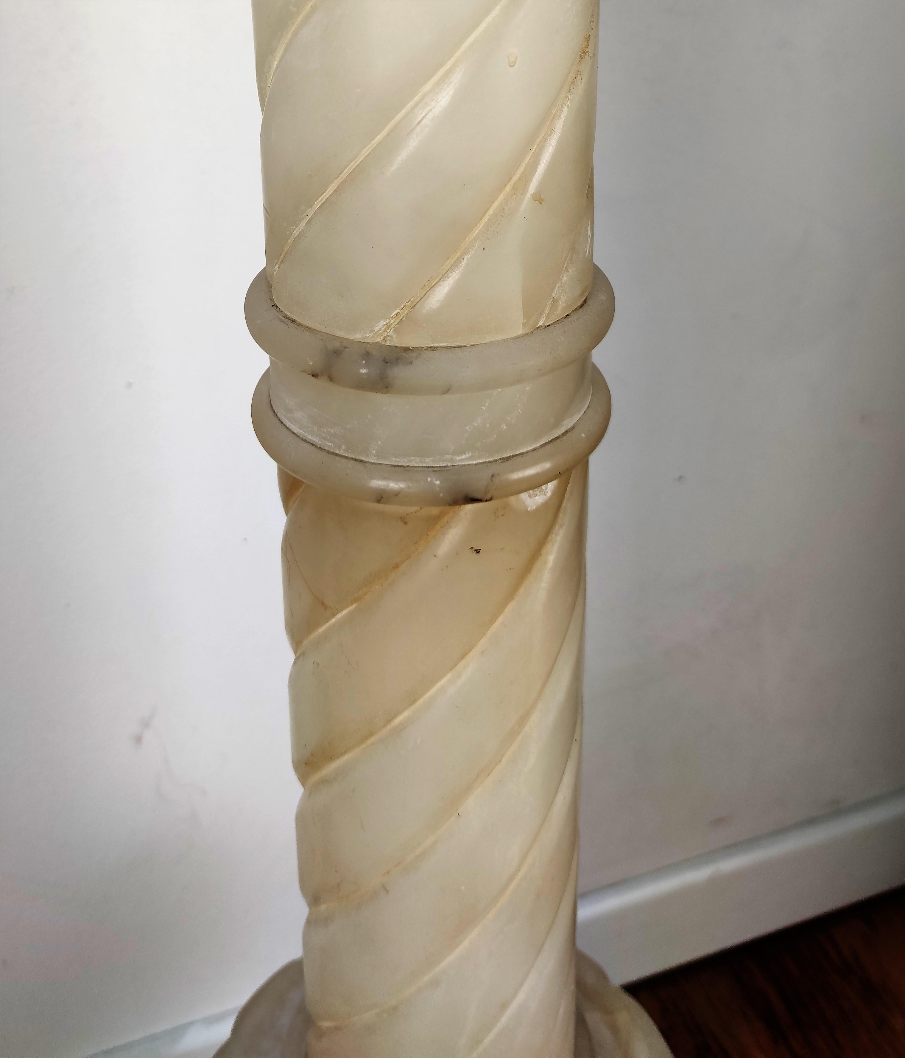 Alabaster Italian Midcentury White Volterra Albaster Pedestal Flower Pot Stand