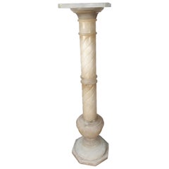 Italian Midcentury White Volterra Albaster Pedestal Flower Pot Stand