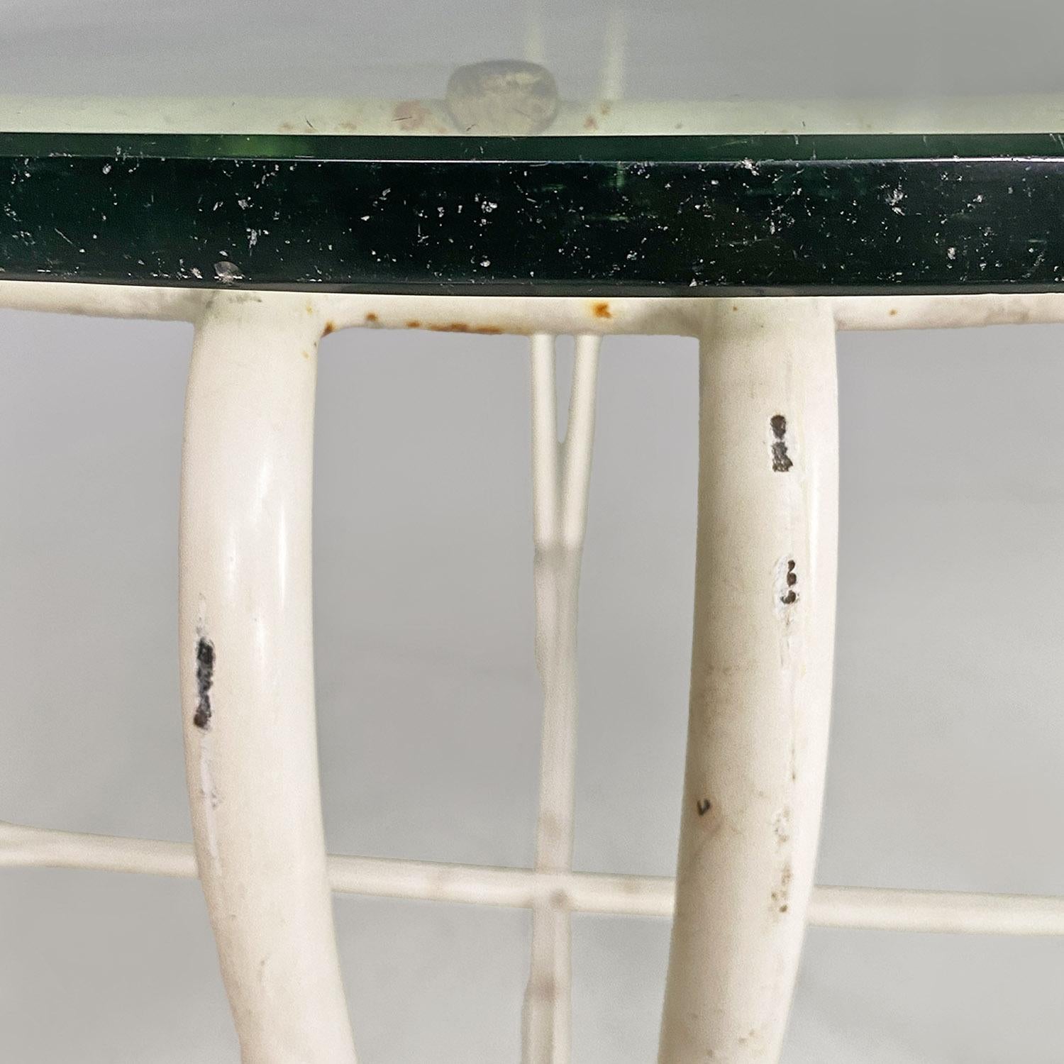 Table de jardin italienne du milieu du siècle dernier en fer forgé blanc et verre, années 1960 en vente 7
