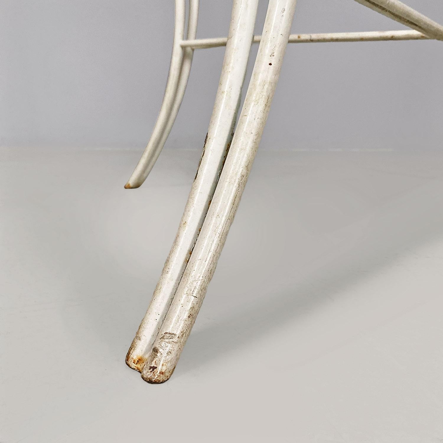 Table de jardin italienne du milieu du siècle dernier en fer forgé blanc et verre, années 1960 en vente 11