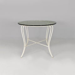 Italian mid-century white wrought iron and glass garden table, 1960s