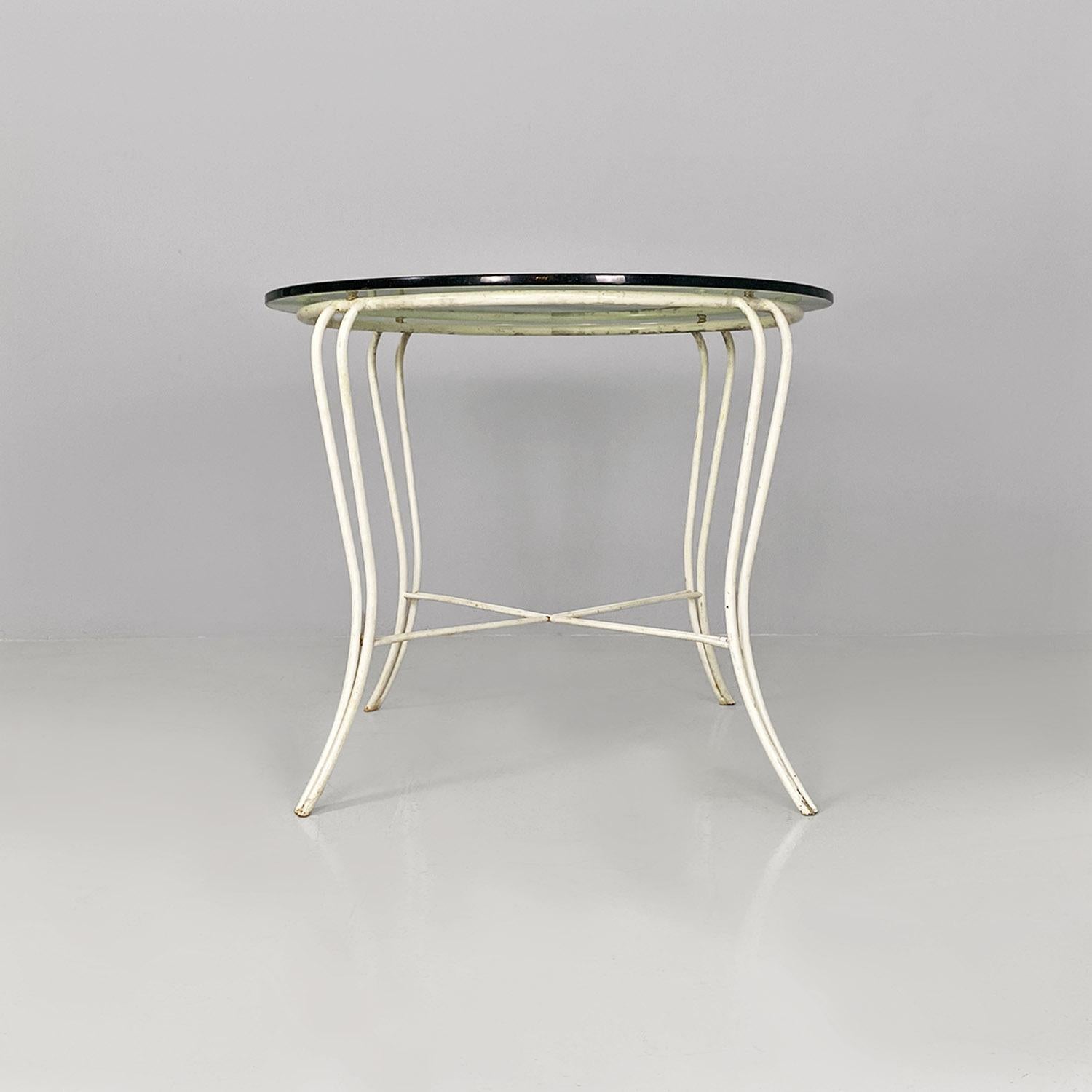 Table de jardin italienne du milieu du siècle dernier en fer forgé blanc et verre, années 1960 Bon état - En vente à MIlano, IT
