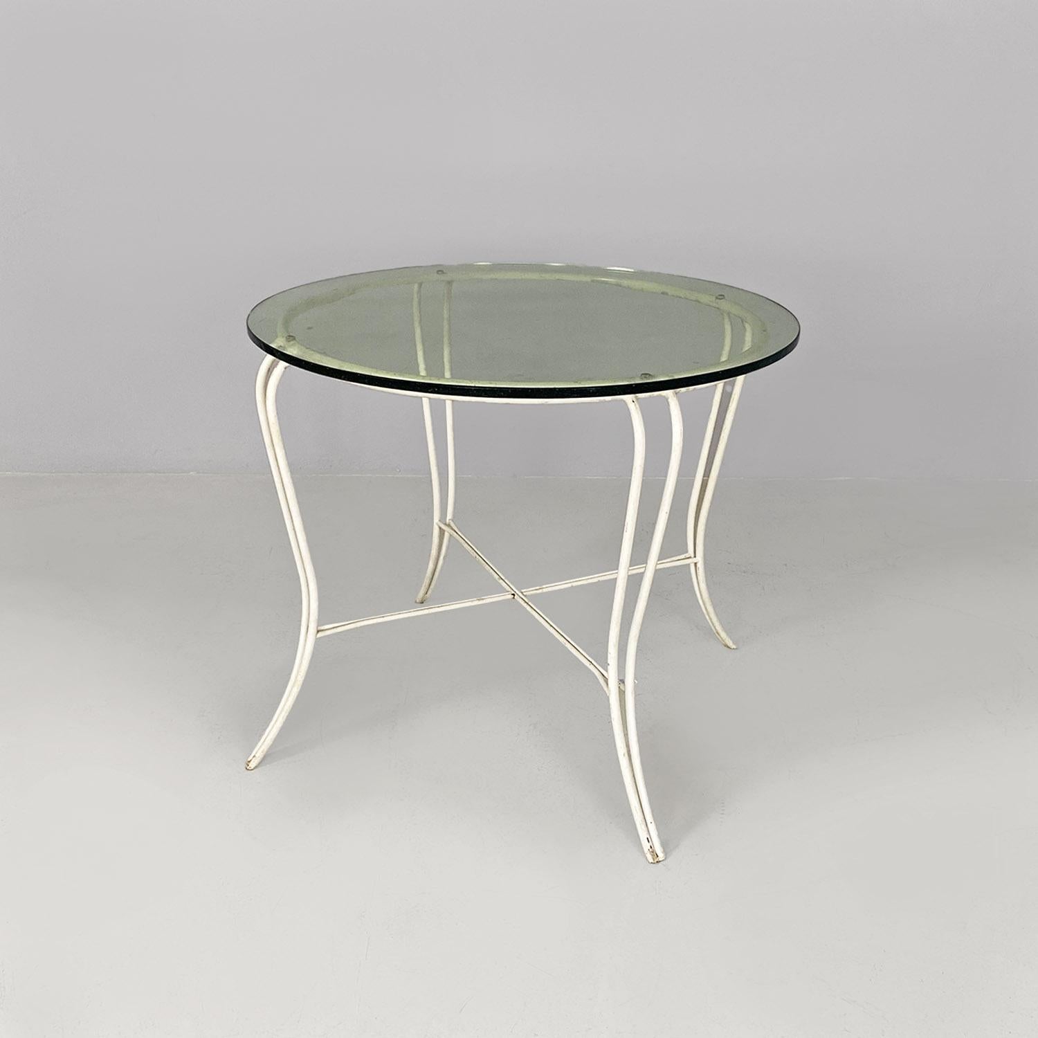 Milieu du XXe siècle Table de jardin italienne du milieu du siècle dernier en fer forgé blanc et verre, années 1960 en vente