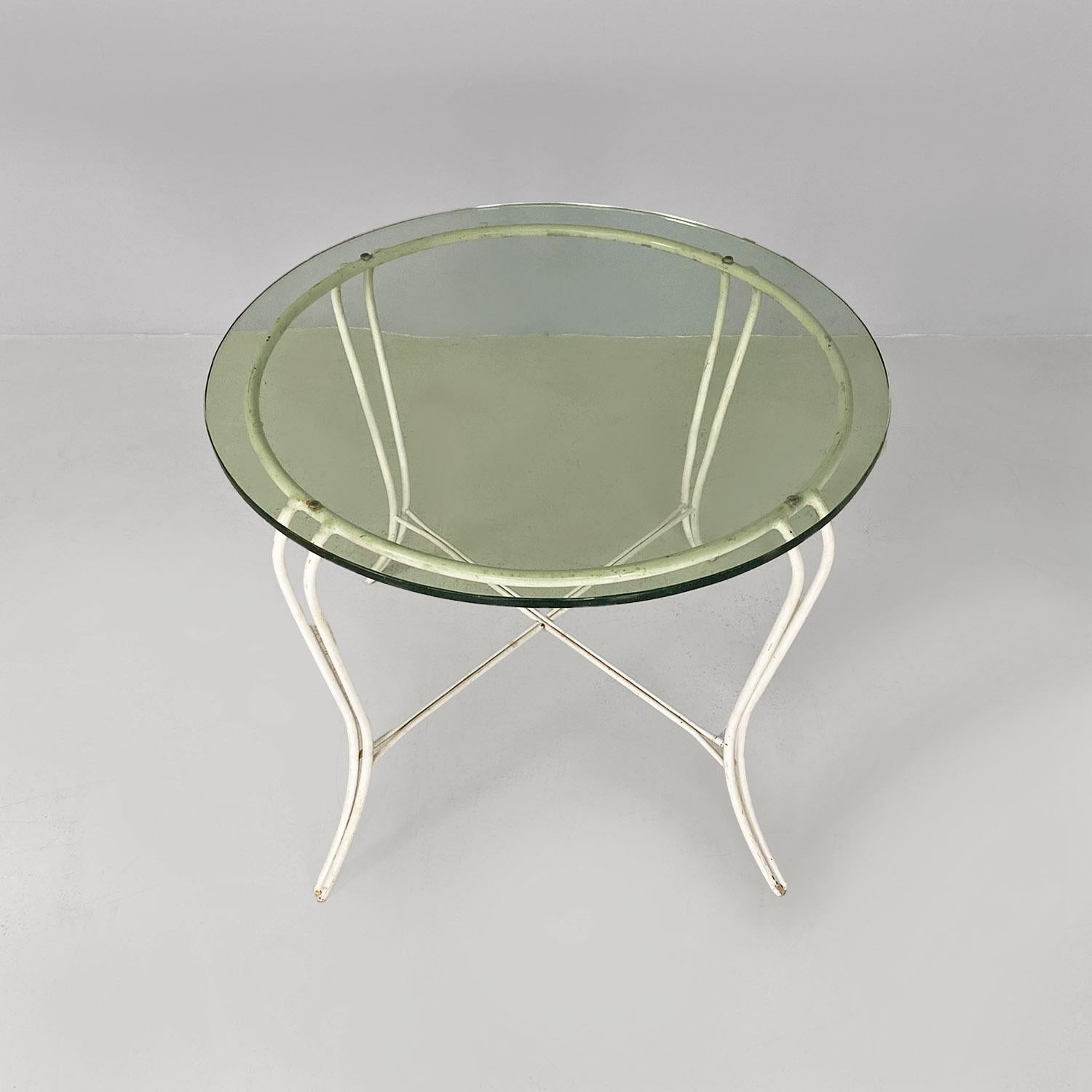 Verre Table de jardin italienne du milieu du siècle dernier en fer forgé blanc et verre, années 1960 en vente