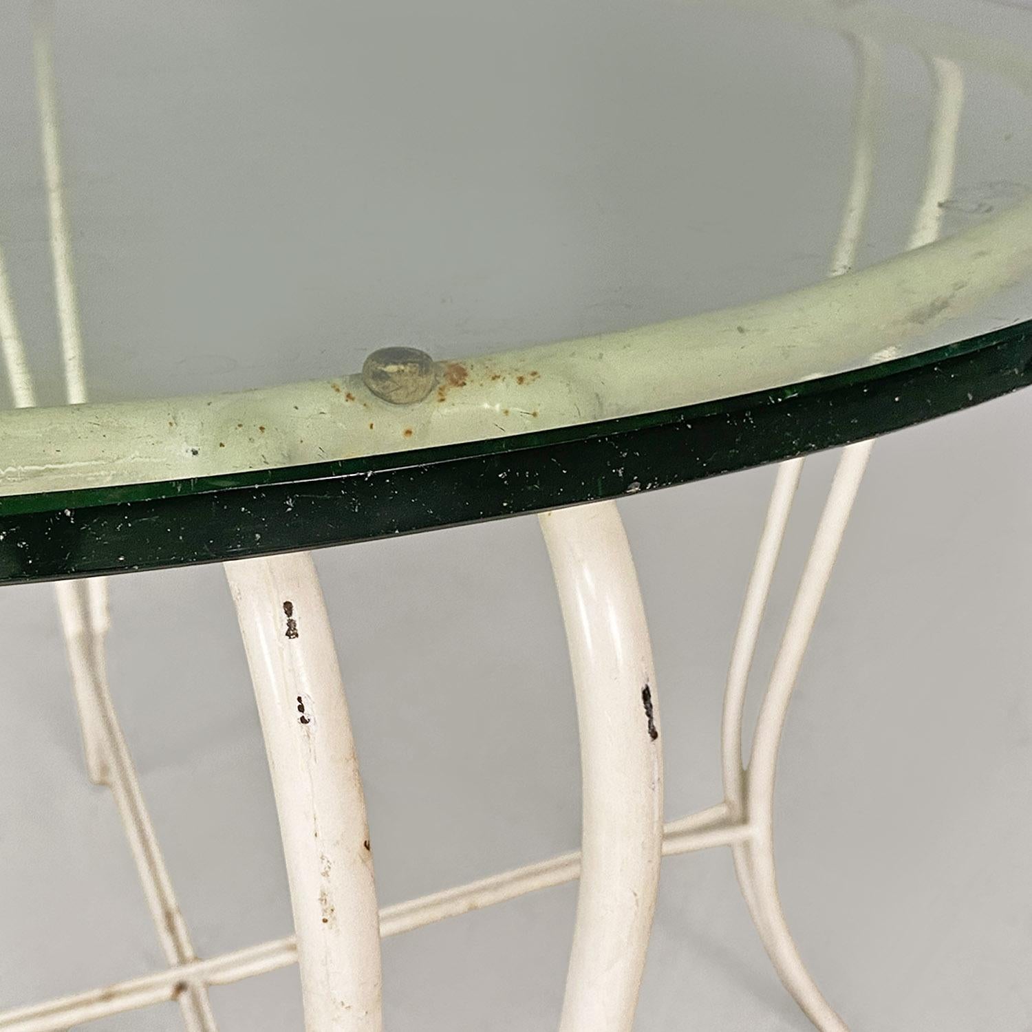 Table de jardin italienne du milieu du siècle dernier en fer forgé blanc et verre, années 1960 en vente 1