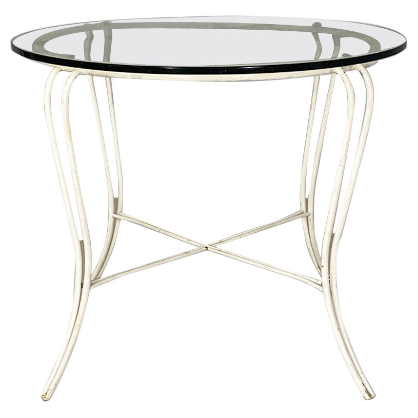 Italian mid-century white wrought iron and glass garden table, 1960s