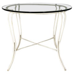 Italian mid-century white wrought iron and glass garden table, 1960s