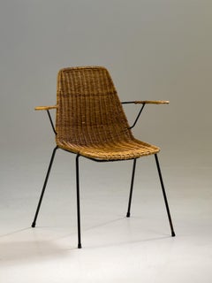 Sedia italiana di metà secolo in vimini e ferro, attribuita a Gian Franco Legler