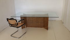 Italian Mid-Century outdoor Wicker and Tempered Glass Table, circa 1965
